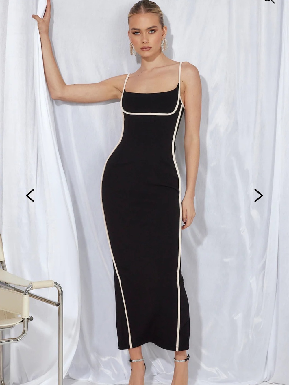 Sleek Black Dress with Cream Contrast Trim